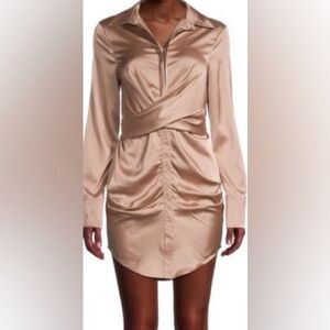 Moonsea Satin Long Sleeve Dress in Cream
